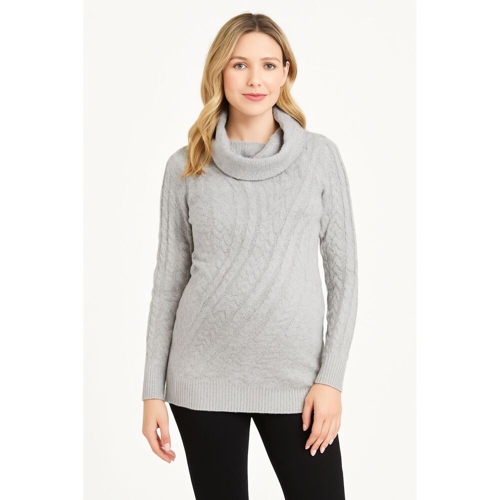 Motherhood Maternity Gray Cable Knit Cowl Neck Sweater Medium Bump Friendly Fall